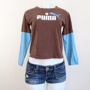 puma long sleeve brown blue y2k sporty cropped top